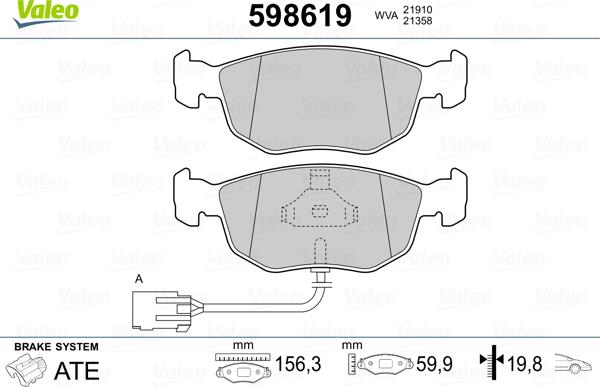 Valeo 598619 - Тормозные колодки, дисковые, комплект autosila-amz.com