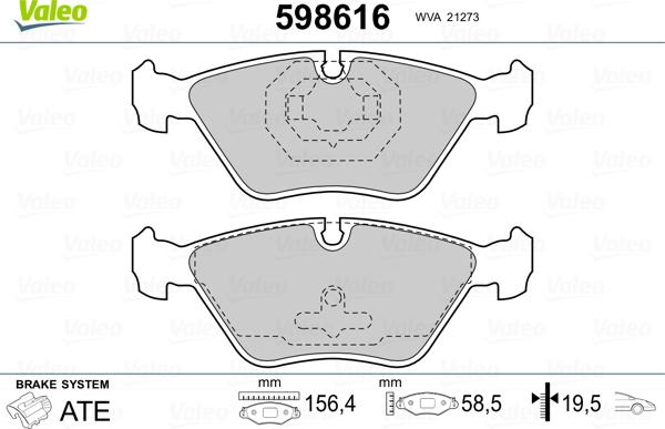 Valeo 598616 - Тормозные колодки, дисковые, комплект autosila-amz.com