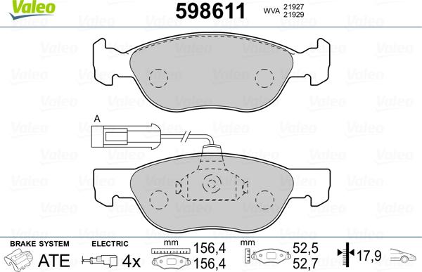 Valeo 598611 - Тормозные колодки, дисковые, комплект autosila-amz.com