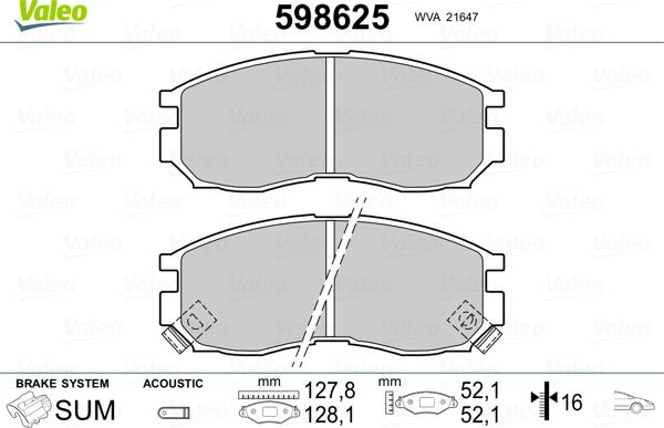 Valeo 598625 - Тормозные колодки, дисковые, комплект autosila-amz.com