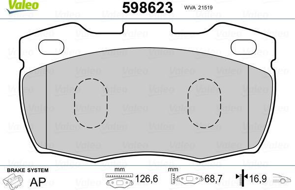 Valeo 598623 - Тормозные колодки, дисковые, комплект autosila-amz.com