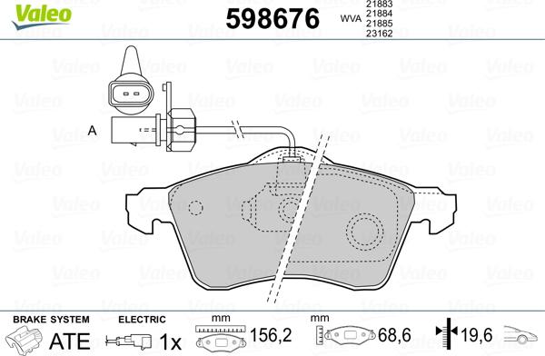 Valeo 598676 - Тормозные колодки, дисковые, комплект autosila-amz.com