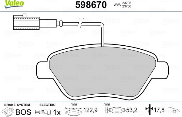 Valeo 598670 - Тормозные колодки, дисковые, комплект autosila-amz.com