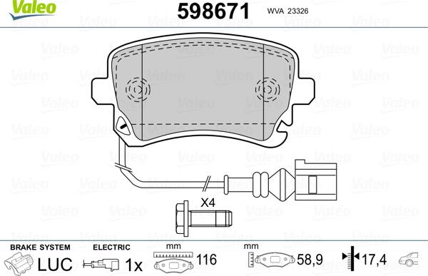 Valeo 598671 - Тормозные колодки, дисковые, комплект autosila-amz.com