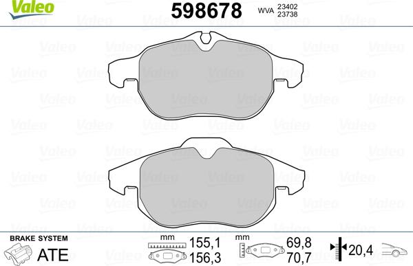 Valeo 598678 - Тормозные колодки, дисковые, комплект autosila-amz.com