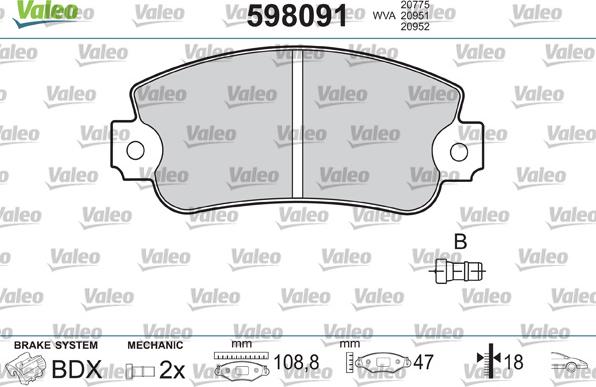 Valeo 598091 - Тормозные колодки, дисковые, комплект autosila-amz.com
