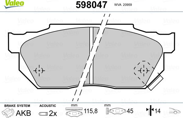 Valeo 598047 - Тормозные колодки, дисковые, комплект autosila-amz.com