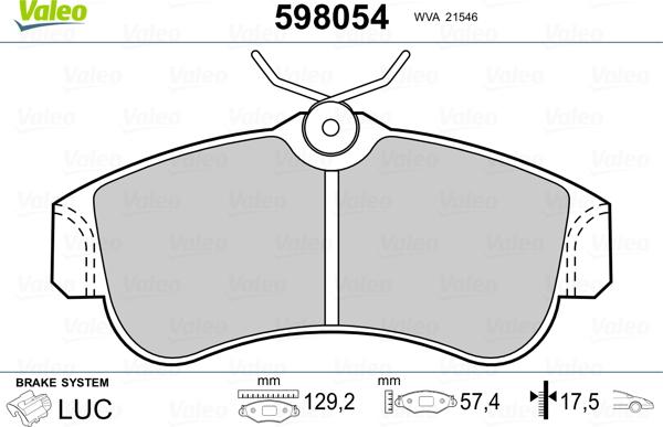 Valeo 598054 - Тормозные колодки, дисковые, комплект autosila-amz.com