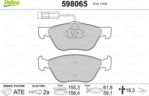 Valeo 598065 - Тормозные колодки, дисковые, комплект autosila-amz.com