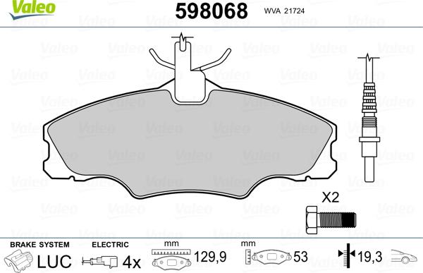 Valeo 598068 - Тормозные колодки, дисковые, комплект autosila-amz.com