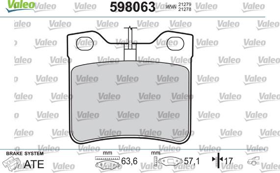 Valeo 598063 - Тормозные колодки, дисковые, комплект autosila-amz.com