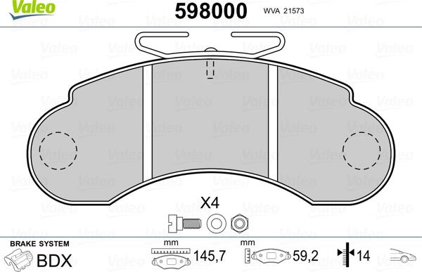 Valeo 598000 - Тормозные колодки, дисковые, комплект autosila-amz.com