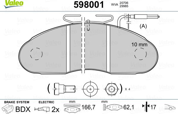 Valeo 598001 - Тормозные колодки, дисковые, комплект autosila-amz.com