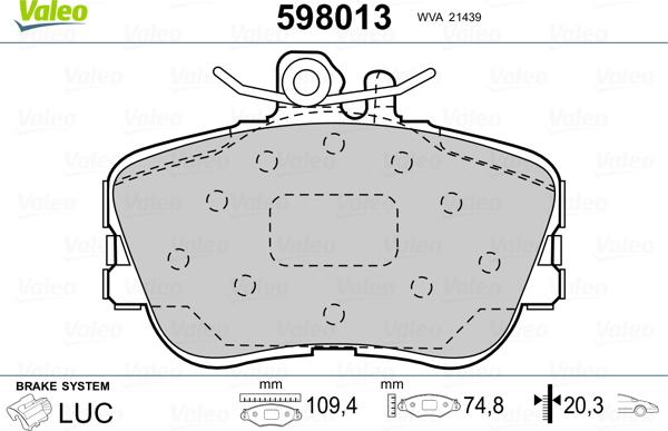 Valeo 598013 - Тормозные колодки, дисковые, комплект autosila-amz.com