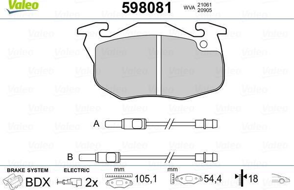 Valeo 598081 - Тормозные колодки, дисковые, комплект autosila-amz.com