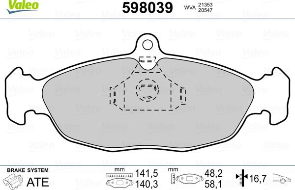 Valeo 598039 - Тормозные колодки, дисковые, комплект autosila-amz.com