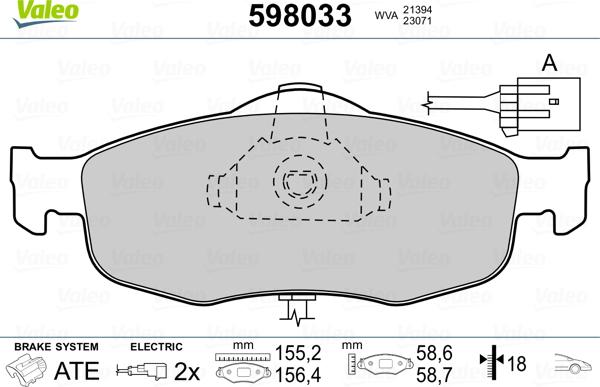 Valeo 598033 - Тормозные колодки, дисковые, комплект autosila-amz.com