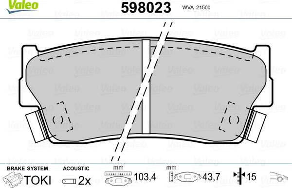 Valeo 598023 - Тормозные колодки, дисковые, комплект autosila-amz.com