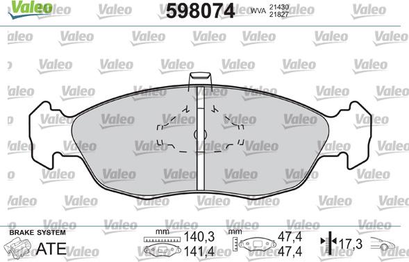 Valeo 598074 - Тормозные колодки, дисковые, комплект autosila-amz.com