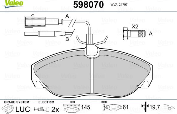 Valeo 598070 - Тормозные колодки, дисковые, комплект autosila-amz.com