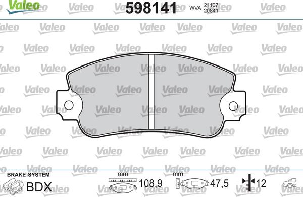 Valeo 598141 - Тормозные колодки, дисковые, комплект autosila-amz.com