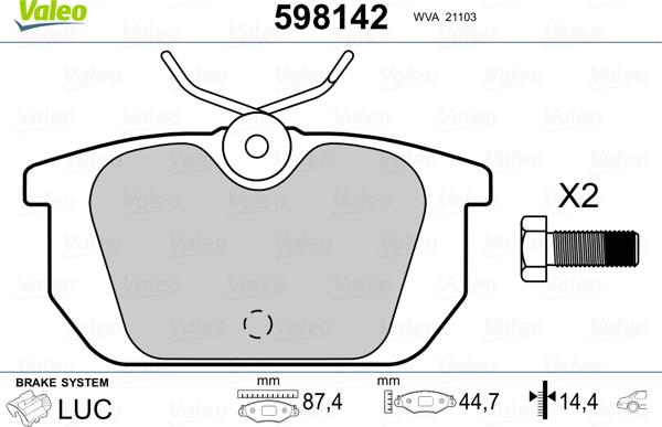 Valeo 598142 - Тормозные колодки, дисковые, комплект autosila-amz.com