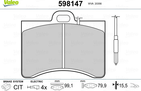 Valeo 598147 - Тормозные колодки, дисковые, комплект autosila-amz.com