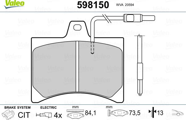 Valeo 598150 - Тормозные колодки, дисковые, комплект autosila-amz.com