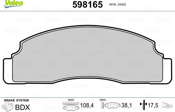 Valeo 598165 - Тормозные колодки, дисковые, комплект autosila-amz.com