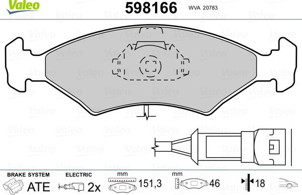 Valeo 598166 - Тормозные колодки, дисковые, комплект autosila-amz.com