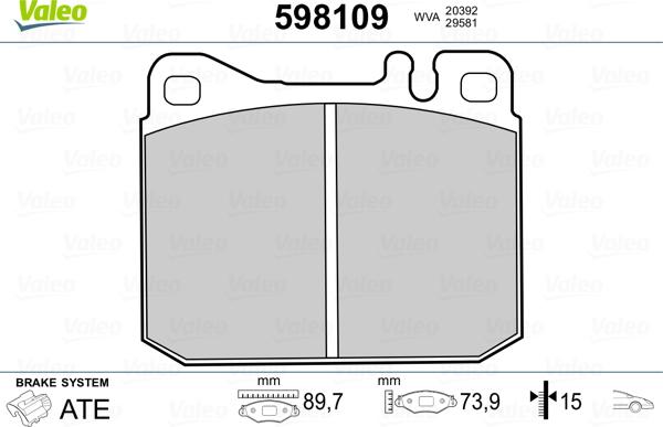 Valeo 598109 - Тормозные колодки, дисковые, комплект autosila-amz.com