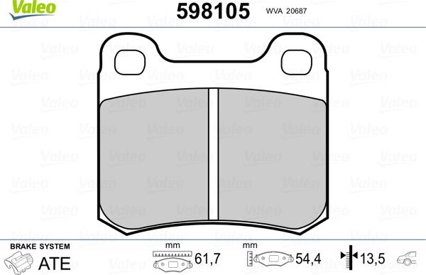 Valeo 598105 - Тормозные колодки, дисковые, комплект autosila-amz.com