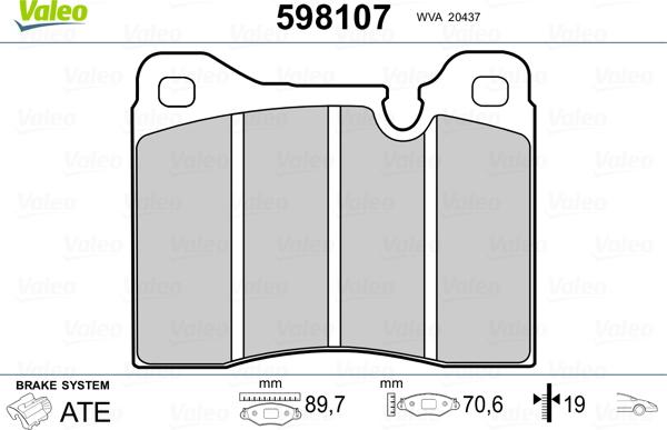 Valeo 598107 - Тормозные колодки, дисковые, комплект autosila-amz.com