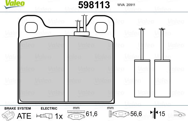 Valeo 598113 - Тормозные колодки, дисковые, комплект autosila-amz.com