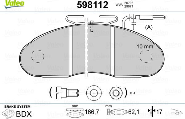 Valeo 598112 - Тормозные колодки, дисковые, комплект autosila-amz.com