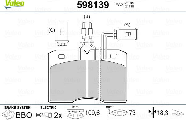 Valeo 598139 - Тормозные колодки, дисковые, комплект autosila-amz.com