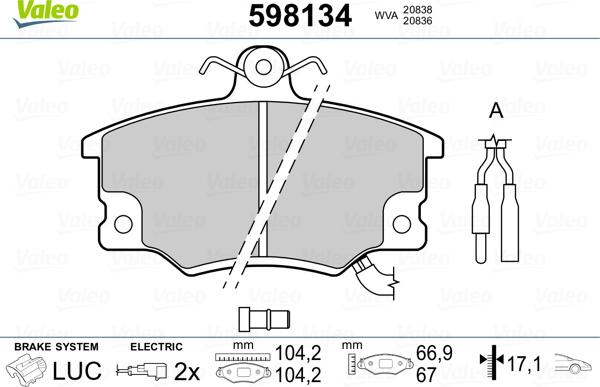 Valeo 598134 - Тормозные колодки, дисковые, комплект autosila-amz.com