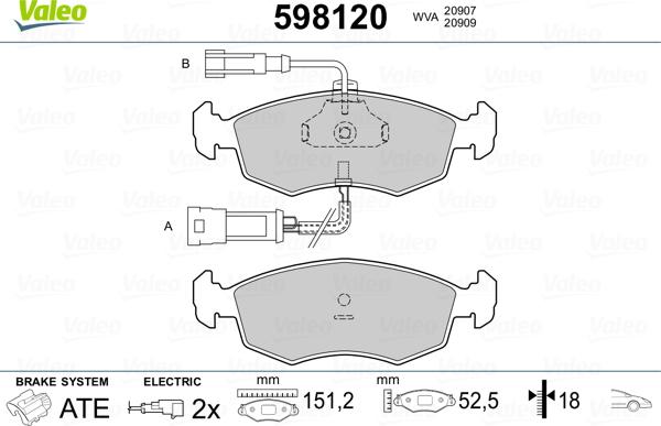 Valeo 598120 - Тормозные колодки, дисковые, комплект autosila-amz.com