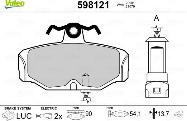 Valeo 598121 - Тормозные колодки, дисковые, комплект autosila-amz.com