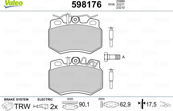 Valeo 598176 - Тормозные колодки, дисковые, комплект autosila-amz.com