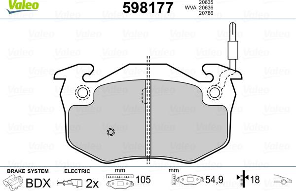 Valeo 598177 - Тормозные колодки, дисковые, комплект autosila-amz.com