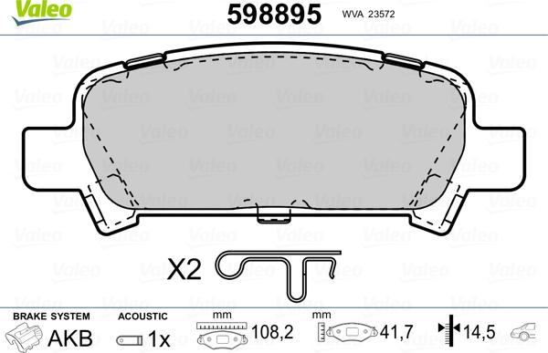 Valeo 598895 - Тормозные колодки, дисковые, комплект autosila-amz.com