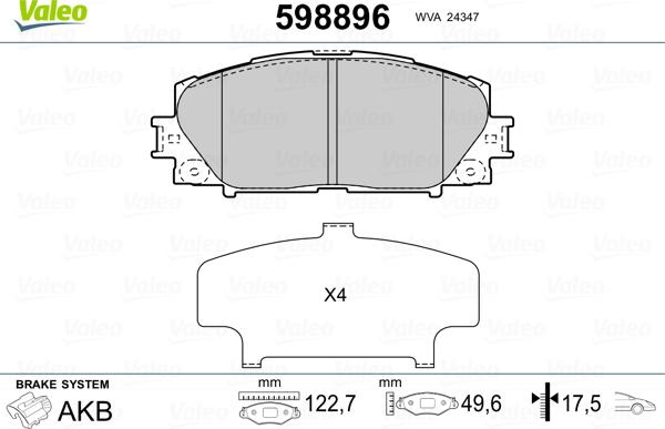 Valeo 598896 - Тормозные колодки, дисковые, комплект autosila-amz.com