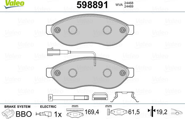 Valeo 598891 - Тормозные колодки, дисковые, комплект autosila-amz.com