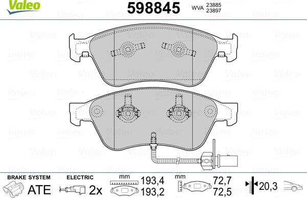 Valeo 598845 - Тормозные колодки, дисковые, комплект autosila-amz.com