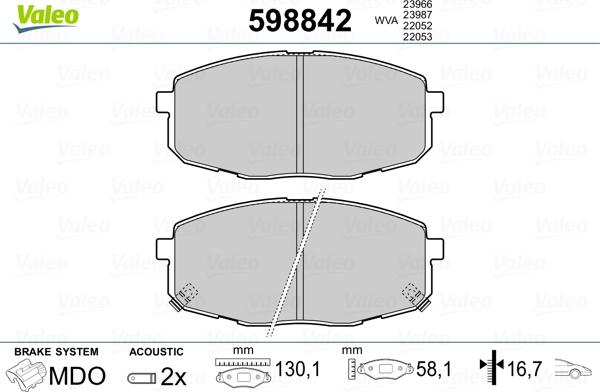 Valeo 598842 - Тормозные колодки, дисковые, комплект autosila-amz.com