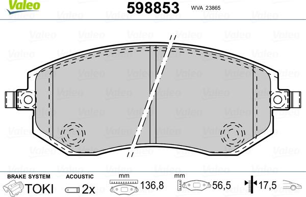 Valeo 598853 - Тормозные колодки, дисковые, комплект autosila-amz.com