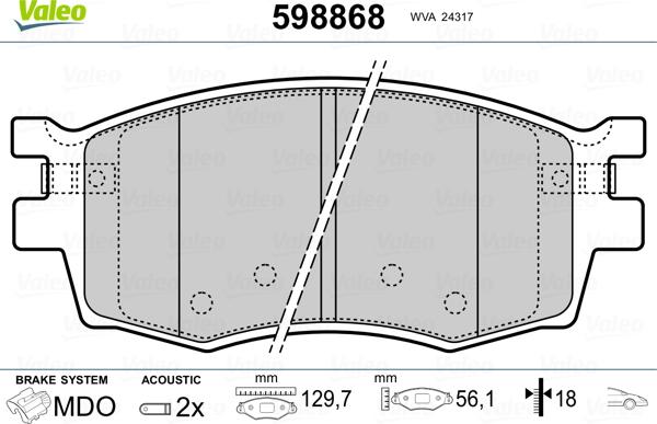 Valeo 598868 - Тормозные колодки, дисковые, комплект autosila-amz.com