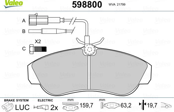 Valeo 598800 - Тормозные колодки, дисковые, комплект autosila-amz.com