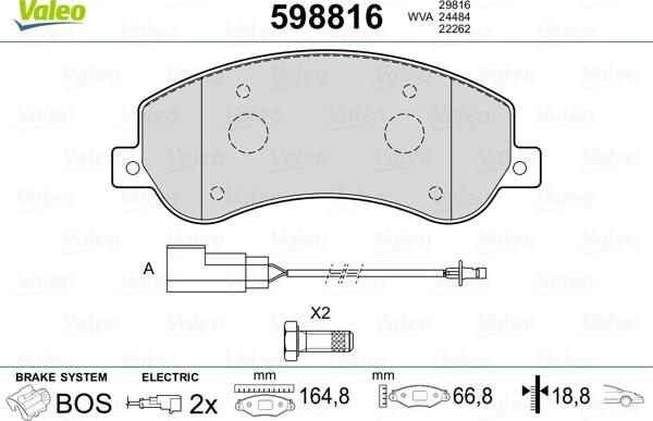 Valeo 598816 - Тормозные колодки, дисковые, комплект autosila-amz.com